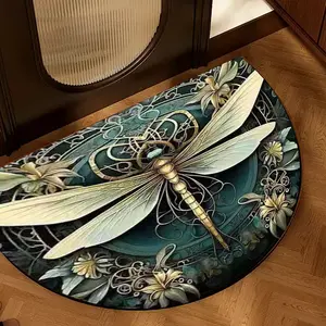 Bohemian Entrance Welcome Half Round Doormat Water Abosrb Anti Slip Vintage Sunflower and Dragonfly Half Round Door Mat Easy to Clean Quick Dry Low-Profile Rug for Indoor Outdoor Entryway Bathroom Kitchen