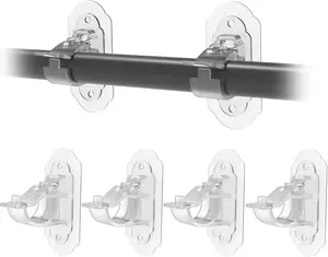 4-Pack No-Drill Curtain Rod Holder Brackets – Strong Adhesive & Screw Mount Options, Clear Curtain Rod Hooks for 5/8''–1 1/2'' Rods, Damage-Free Wall Installation
