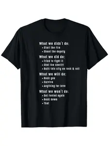 Funny 80s Rock Songs Music Lyrics Eighties 70s Rocker T-Shirt| 100%, Round Neck, Short Sleeve, Casual Style, Crew Neck, Geometric-pattern, Heat Transfer Printing