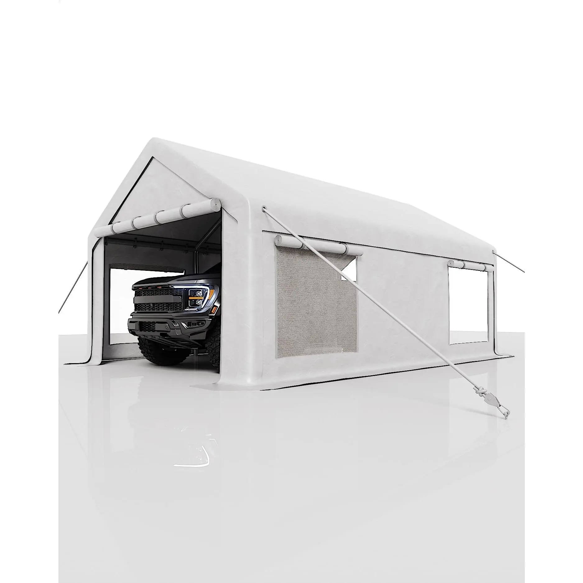 Heavy Duty 12x20 FT Portable Garage Carport - Waterproof Car Canopy with Steel Frame, Removable Sidewalls, Roll-Up Windows, Sun Protection, Quick Setup for Car Storage, Paint Booth on Level Ground
