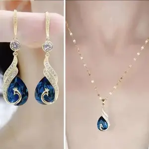 Female elegant blue stone peacock jewelry set 25 dollar traditional jewellery graff flightlessbird earrings