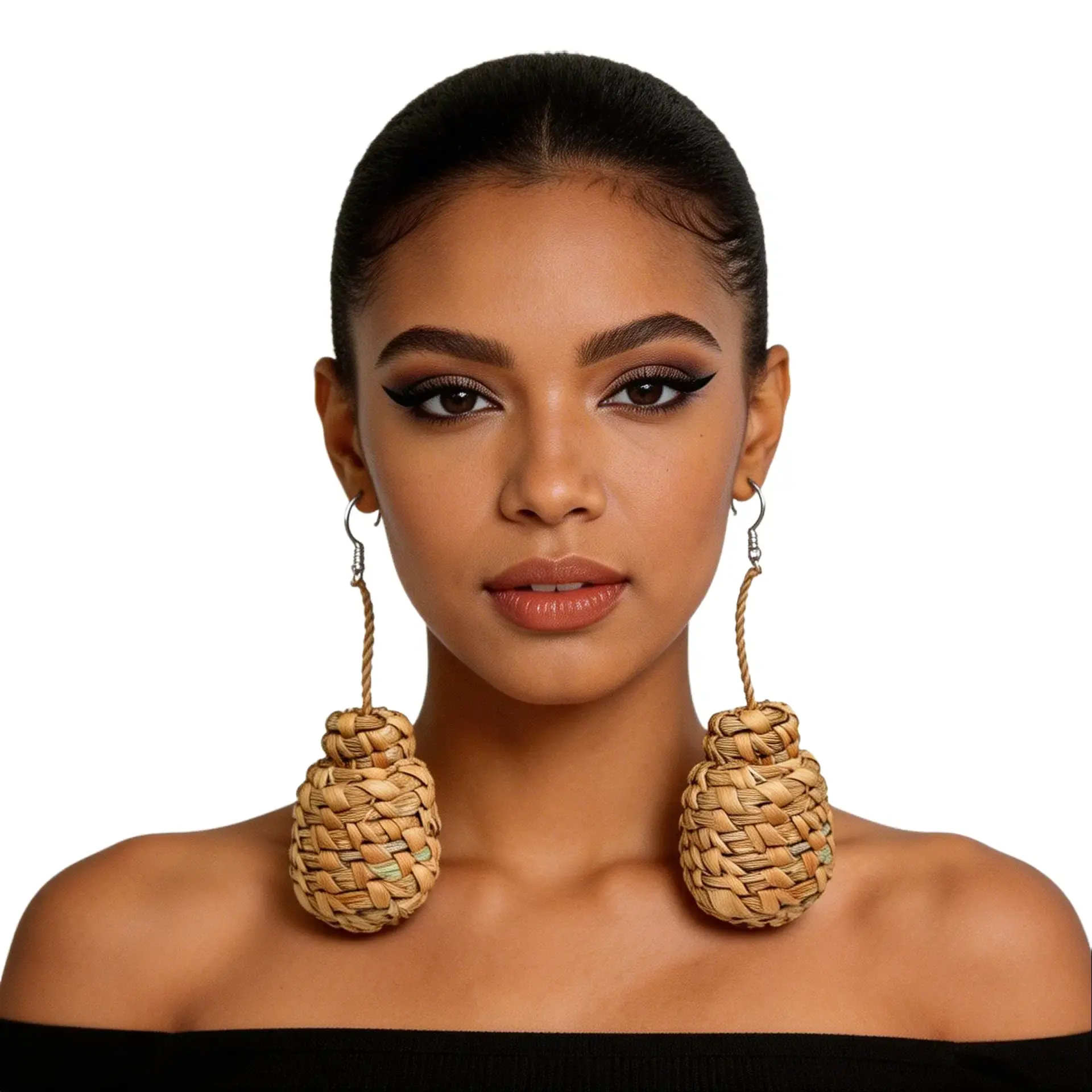 Boho Raffia Statement Earrings – Handmade Woven Raffia Drop Earrings – Lightweight Summer Beach Jewelry – Natural Fiber Fashion Earrings