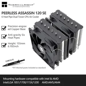 Thermalright Peerless Assassin 120 SE CPU Cooler, 6 Heat Pipes AGHP Technology, Dual 120mm PWM Fans, 1550RPM Speed, for AMD:AM4 AM5/Intel LGA 1700/1150/1151/1200/1851,PC Cooler