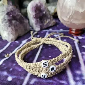 tan adjustable macrame zodiac bracelet