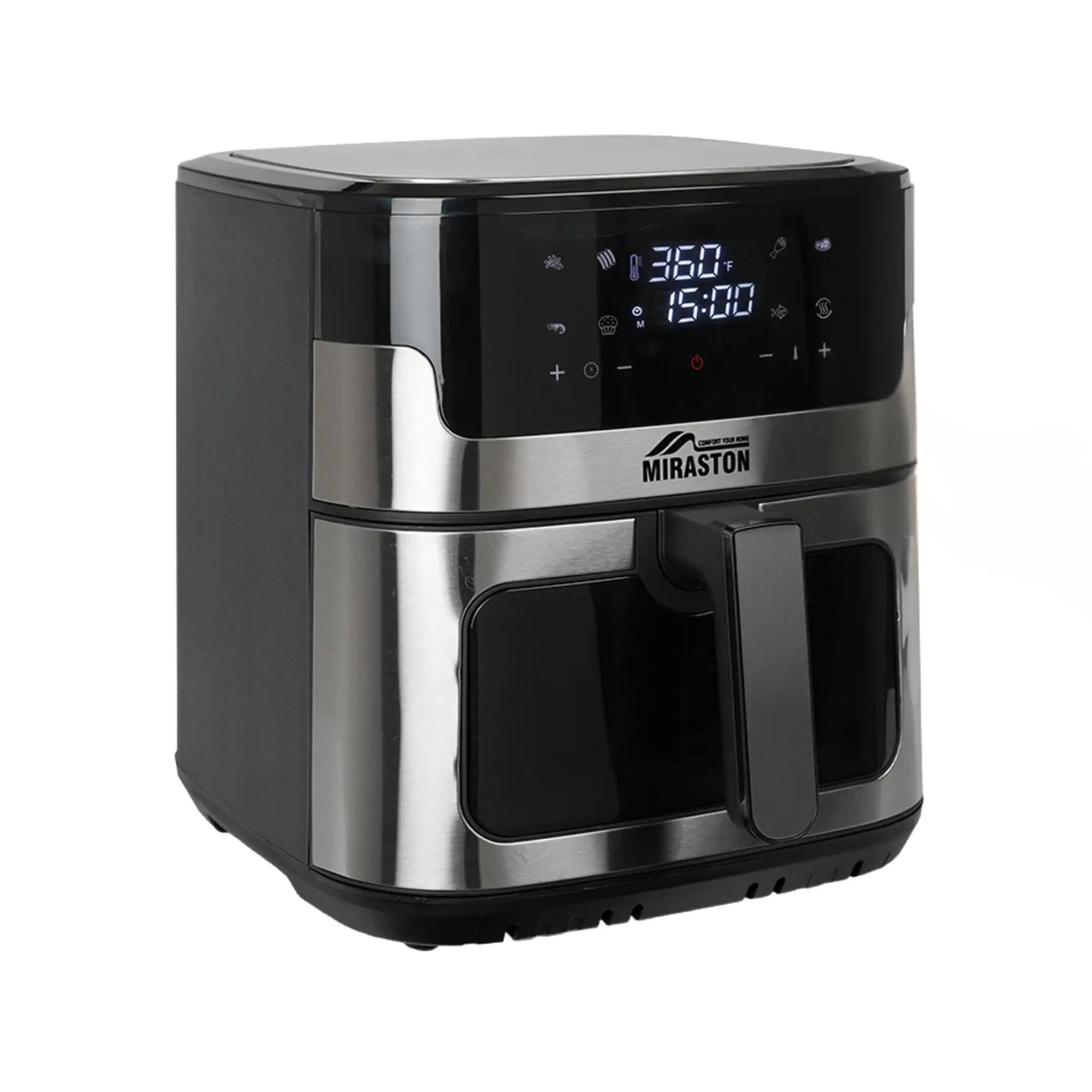 MIRASTON 8.5QT Large Capacity Digital Touchscreen Air Fryer, 8 Cooking Presets, Durable Stainless Steel, Visible Cooking Window, Nonstick Basket, 1500