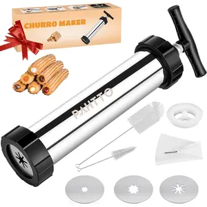 Churro Maker Kit, Stainless Steel Hollow Churro Machine, Churro Maker  with Piping Bag and 2 Cleaning Brushes, 4 Nozzles for Various Shapes, Maquina para Hacer Churros,