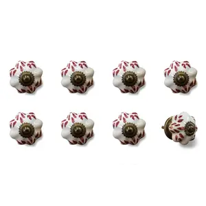 HomeRoots Brown & White Ceramic and Metal Door Hardware Drawer Pull Knobs - Set of 8 (Model 544433)