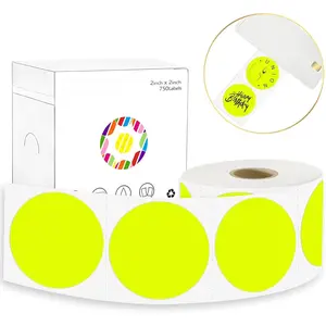 2x2 Inch Round Thermal Labels,Circle Thermal Printer Stickers,Color Coding Labels,750pcs Water Oil Resistant Stickers for Business,Envelope Seal,Name Tag,DIY Logo,Code,Fluorescent Yellow