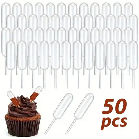 Cupcake Pipettes, 50 Pcs 4 ml Clear Plastic Dropper Pipettes, Suitable for Cupcakes, Ice Cream, Mini Cakes, Waffles, Pastry Decorating Tools, Cake Decoration Tools, Baking Accessories, Baking Supplies