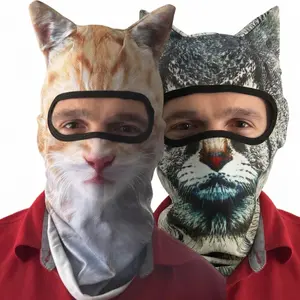 3D Printed Cat ski Mask Balaclava with Ears Breathable Perfect for Skiing & Biking Party with Solid Pattern athletic face sunscreen