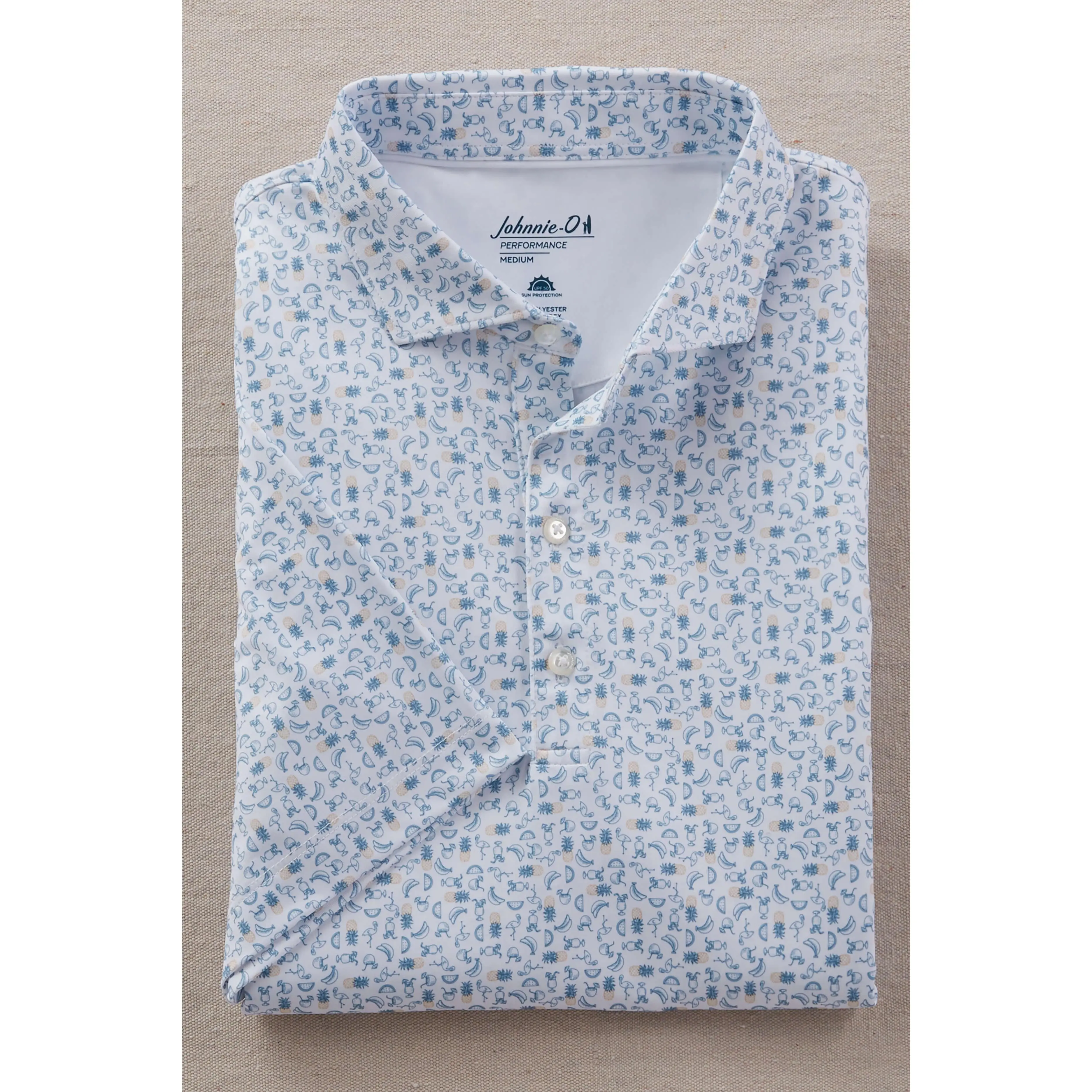 Men's Johnnie-O Cabana Bar Performance Polo Shirts - Short-Sleeve, Sun-Ready Printed Jersey Fabric, Comfy Fit, Tops, Button, Upf 50 Wick, Straight, Three-Button