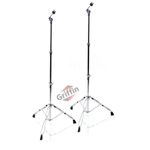 Straight Cymbal Stand (2 Pack) by GRIFFIN | Double Braced Legs, Slip-Proof Gear Holder | Light-Duty for Mobile Drummers | Percussion Drum Hardware Set for Mounting Crash, Ride & Splash Cymbals
