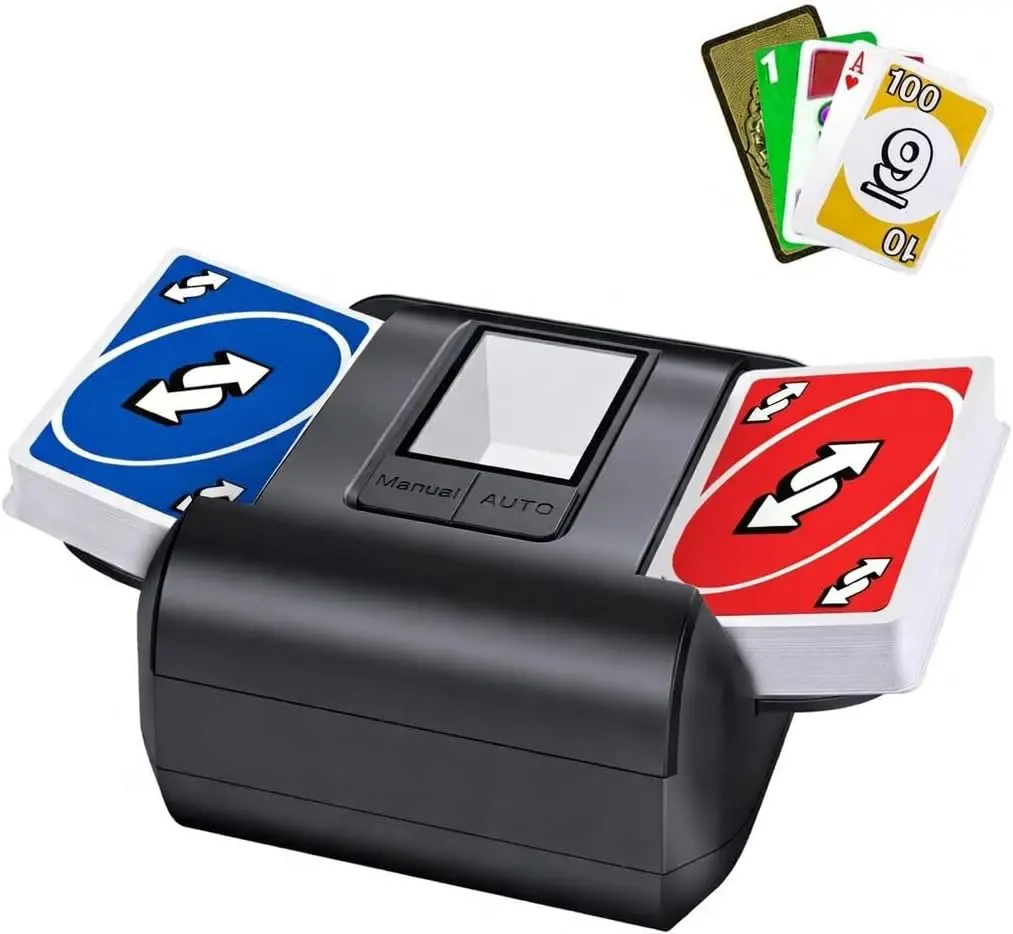 Automatic Card Shuffler, Electric Card Shuffler for 1-2 Decks One-Touch AUTO & Manual Mode Rechargeable 2000mAh Battery Low Noise Ideal for Poker UNO Blackjack Texas Hold'em Skip-Bo Phase 10