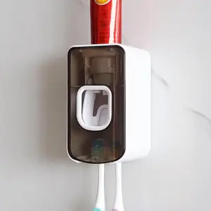 2 Slot Toothbrush Holder and Toothpaste Dispenser Wall Mounted, Automatic Toothpaste Squeezer, 2 in 1 Tooth Brush Toothpaste Organizer for Shower (Clear)