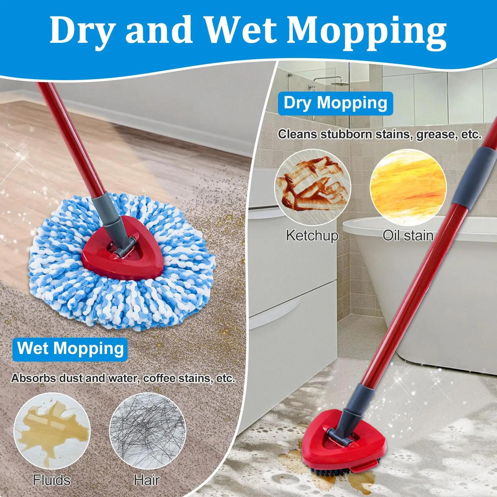 4 Pack Replaceable Mop Cloth with Deep Cleaning Brush & Handle Multi-Function Microfiber Mop Head Refills for Vileda Rinseclean