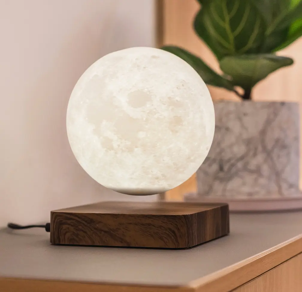 Floating Magnetic Levitating Moon Galaxy LED Table Lamp - 3W AC Power, Decorative Night Light, Starry Night Light, Wooden Base, Lamp Covers & Shades, 0-Tool Setup, Cozy Home Decor Accessory, Kids Gift