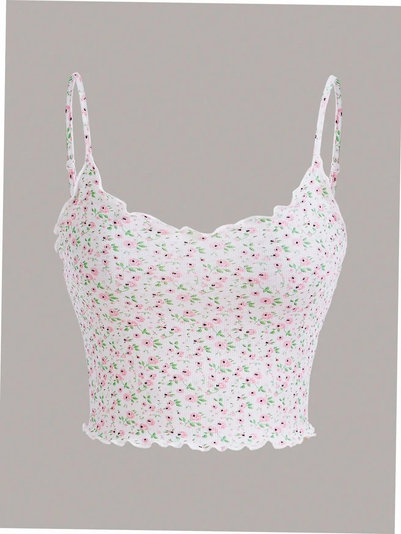 Floral Cami Top Ditsy Lettuce Trim Trendy Summer Beach Y2K Outfit