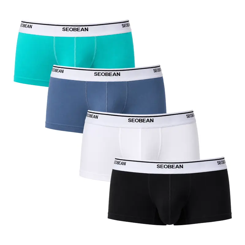 SEOBEAN Men’s Low Rise Boxer Briefs, Soft Stretch Cotton Trunks with Contrast Logo Waistband, Contoured Front Pouch, Short Leg Underwear for Gym & Daily Wear-250202