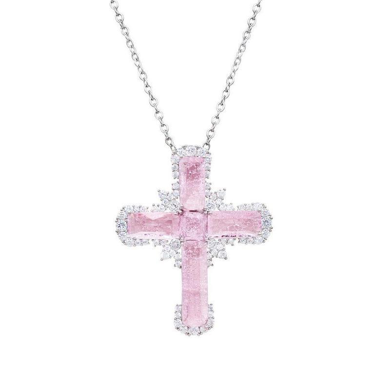 Pink Cross Necklace Everyday Fashion Accessory for Men and Women Ideal Christmas Gift with Elegant Design and Durable Chain