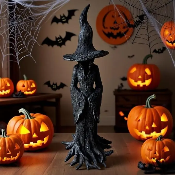 Gothic Halloween Witch Statue Vintage Magician Decoration Dark Fantasy Collectible Figurine Resin Sculpture for Home Decor