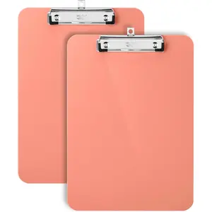 Plastic Clipboard, 12.5" x 9", 2 Pack, Coral Pink, Low-Profile Metal Clip with Retractable Hanging Hole