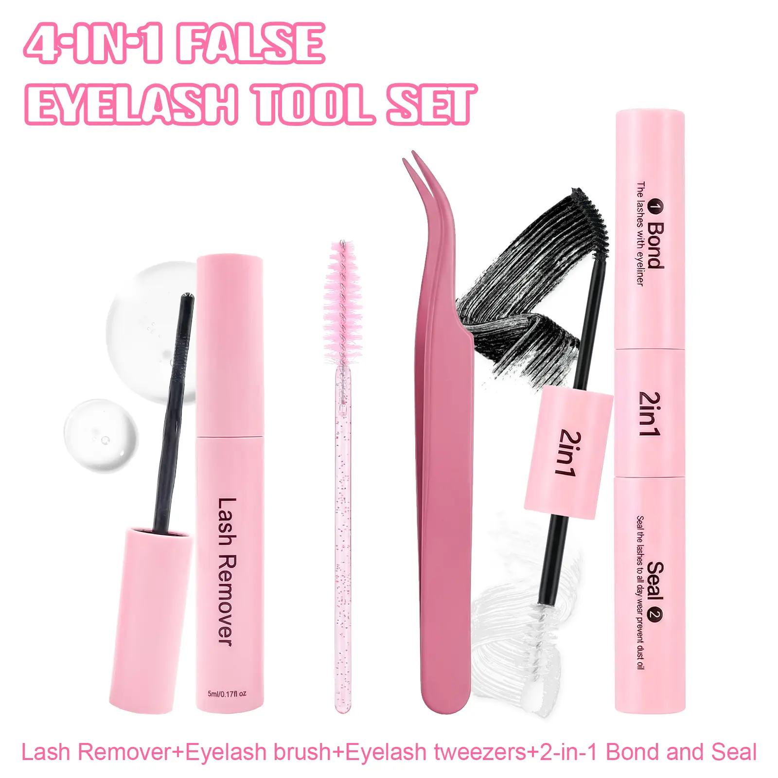 SOSIAYCICI Lash Clusters Tools Set Include Black Lash Bond and Seal for Eyelash Cluster, Long Lasting, Comfortable, Waterproof, 72H Super Flexible Hold Glue, 2-in-1 for Sensitive Eyes, Non Irritating Remover for DIY Lash Cluster Kit Tweezers and Brush