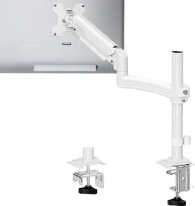 Freelift White Single Monitor Arm Holds 4.4-22lbs Height Adjustable Full-Motion Desk Mount for 32 27 24 22inch Monitors with C-Clamp & Grommet Base