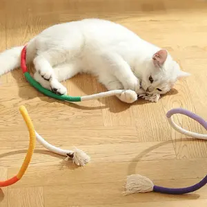 Cat String Toy Interactive Cat Scratcher Cotton Rope Toy Bite-resistant Chewing Teething Cat Toy Pet Teaser Wand String Rope Interactive Kitten Wand