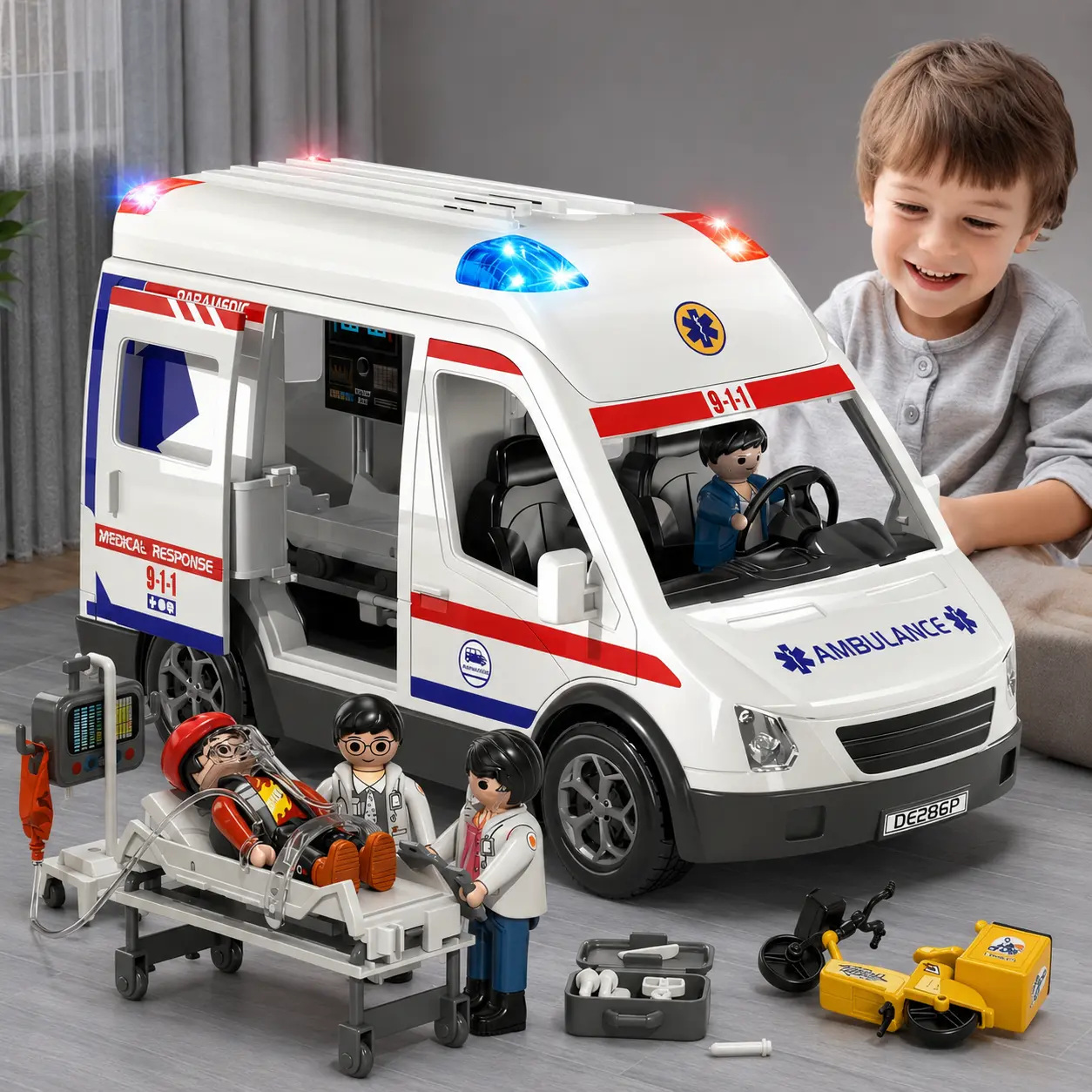 Emergency Ambulance Toy Car Fit Kids 3–4 Years Old,Professional STEM Developmental Toy for Medical Cognition Pretend Play,Multi-Functional Vehicle Playset Combined With Stress Relief Sensory Fidget Feature,Wonderful Birthday Christmas Present for Daily