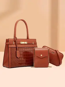 Women's Elegant Crocodile Embossed Handbag & Messenger Bag & Wristlet, Fashionable Large Capacity Tote Bag with Adjustable Strap, Casual Trendy Versatile High-quality Daily Commuting Bag