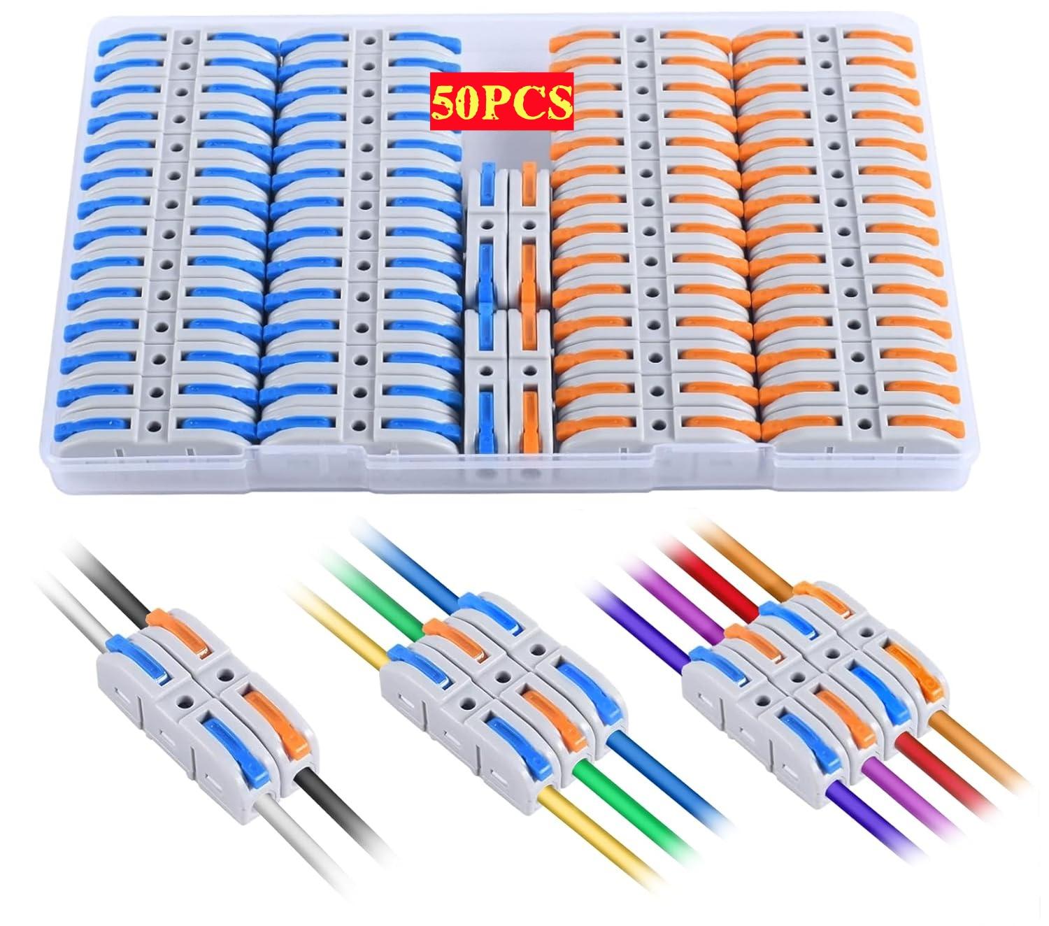 Multi-Purpose Electrical Wire Connectors Kit 50Pcs Quick Lever Wire Connectors with Wire Stripper for Household, Industrial & Automotive Wiring Repair