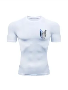 Anime attack compression T-shirt men's fitness tight fitting long sleeved sports T-shirt training jogging shirt gym sportswear quick drying