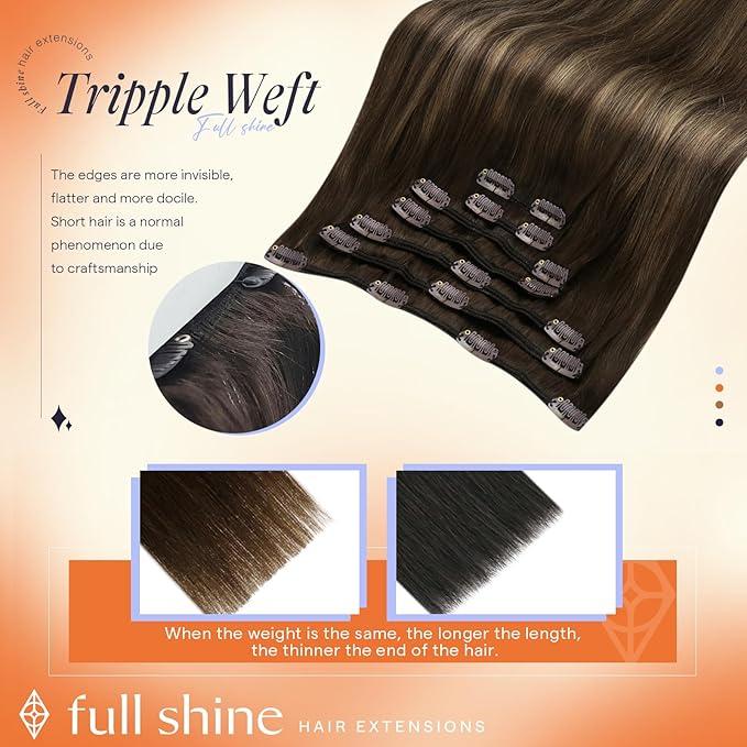 Full Shine Clip In Hair Extensions Real Human Hair 7 Pcs Natural Straight 10-28 Inch 100-150 Grams Easy Application for Women Hairpiece Silky Straight Remy Hair