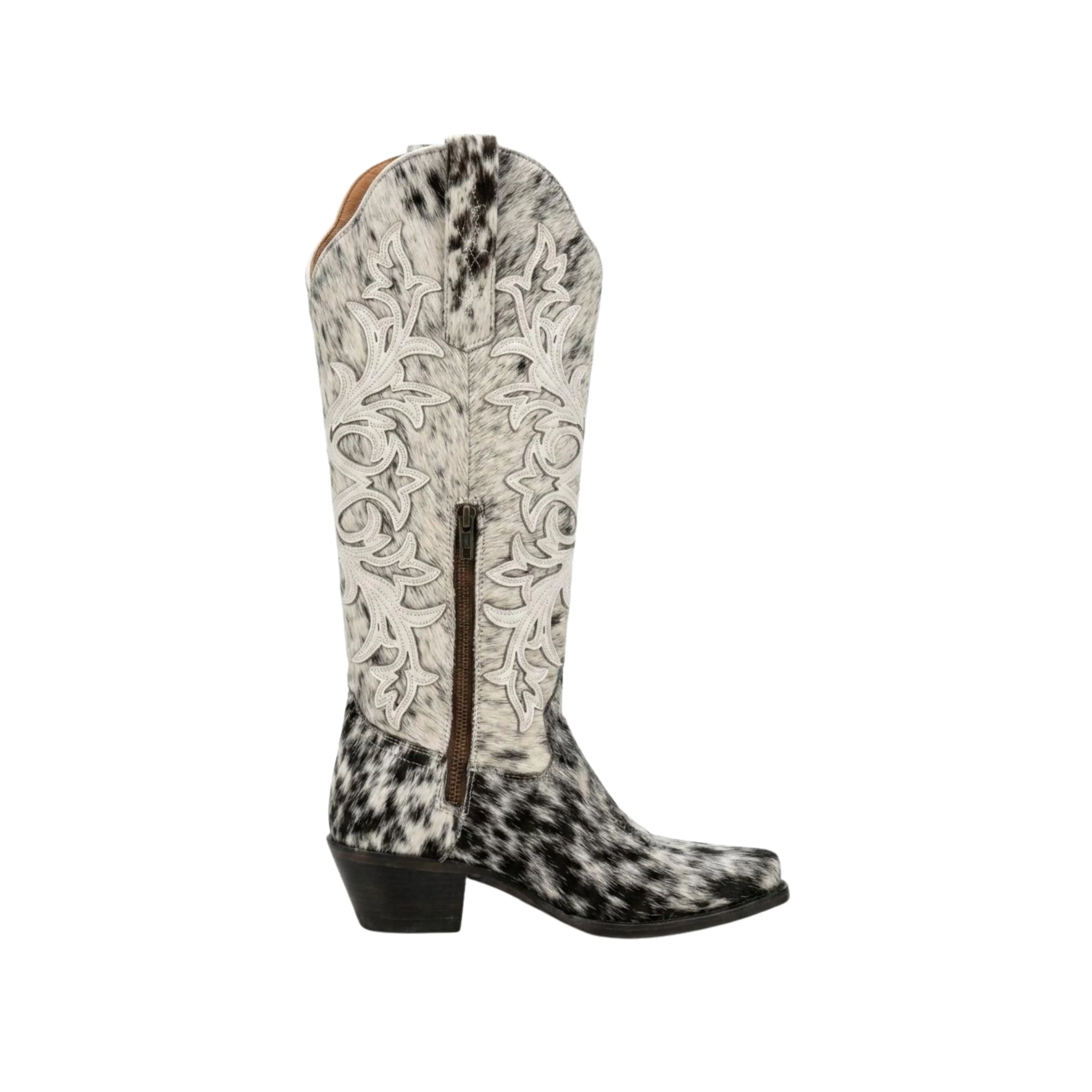WOMENS  BLACK-WHITE TALL BOOT SNIP TOE
