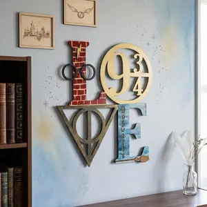 Wood Sign, Wizarding World LOVE Wall Decor, Platform 9 3/4 Deathly Hallows Art, Hogwarts Nursery Decor, Geeky Potterhead Gift