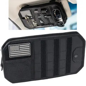 1000D Sun Visor Organizer with Zipper Visor Storage Pouch, Car Sunglasses Holder, Hard Molle Panel for Tactical Gears, Fits Most Car, SUVs, and Trucks