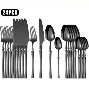 Stainless Steel Cutlery Set -, 24 Piece Mirror Polished, Includes Knife, Fork, Spoon, Tea Spoons & Teaspoons, Durable Dishwasher Safe, Dinnerware Service Set, Kitchen Set Cutlery