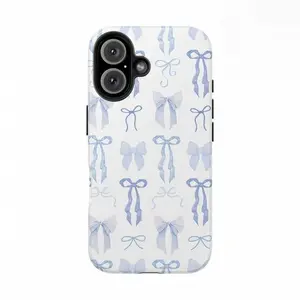 Coquette Soft Blue 2-Piece Hard Smartphone Case - Bow-Accented Soft Girl Aesthetic Accessory, Polycarbonate & TPU Construction, Impact-Resistant, Shock-Dispersing, Durable Cover Compatible with Multiple iPhones, Resistance