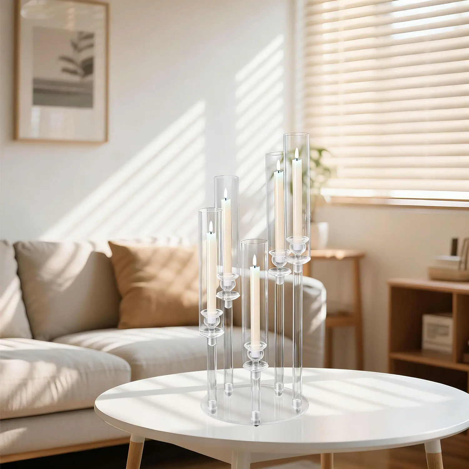 VINCIDERN Acrylic Candelabra Centerpiece for Table 22.6in 5 Arm Clear Candle Holders Wedding Centerpiece Stand for Party Baby Shower Home Decor