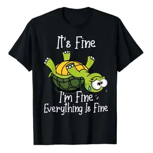 Men's Plus Size It’s Fine I’m Fine Everything Is Fine Turtle Graphic Tee, Funny Casual Outfit, Cotton Comfort Oversized Fashion Top, Best Valentine’s Day Gift For Him, Perfect Gift For Family Friends, Ideal For Daily Wear