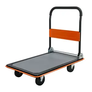 Flatbed Cart, 660lbs Heavy Duty Capacity Platform Hand Truck 360 Degree Swivel Wheels Foldable Push Hand Cart for Loading and Storage, Warehouse-Orange
