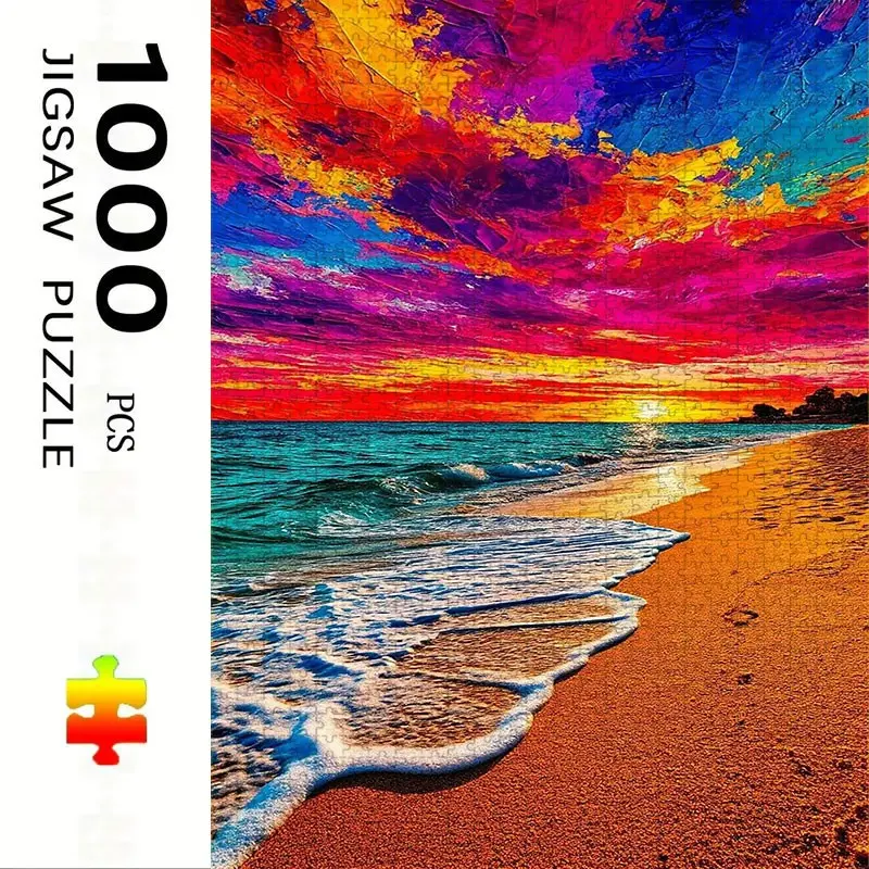 1000 Piece Colorful Clouds & Beach Theme Jigsaw Puzzle, Wave Puzzle, Large Adult Family Interactive Fun Toy, DIY Home Decor Brain Challenge, Stimulate Cognitive Skills, Holiday Gift
