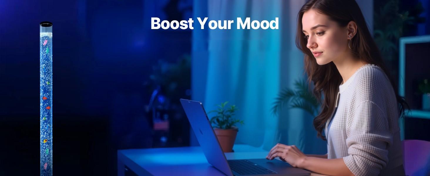 Bubble Tube Lamp 16-Color 5 Foot Sensory Aquarium Lamp For Relaxation Calming Mood Lighting LED Water Feature With Soothing Bubble Tubes For Visual Stimulation In Sensory Rooms Home Decor Nursery And Therapy