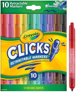 Crayola Clicks Retractable Tip Marker Set for Kids (10ct), Markers For School, Long Lasting Coloring Book Supplies, No Dry, Back to School Essentials, 6+