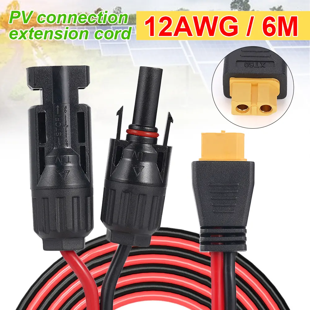 Solar Charge Cable XT60-F Adapter to Solar Female Connector Extension Cable 12AWG 6M Wire for Solar Panels Car RVS Trucks Ships