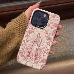 Virgin Mary Pattern Phone Case, Shockproof Rugged Cover Dual Layer Soft TPU Hard PC Bumper Hard Shell Design for iPhone 11 12 13 14 15 16 Pro Max Plus