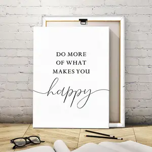 Wooden Framed Canvas, Inspirational Slogan Happy Life Letter Pattern Poster, Modern Art, Fashion Decoration, Living Room Bedroom Decoration, Office Mural, Ornaments