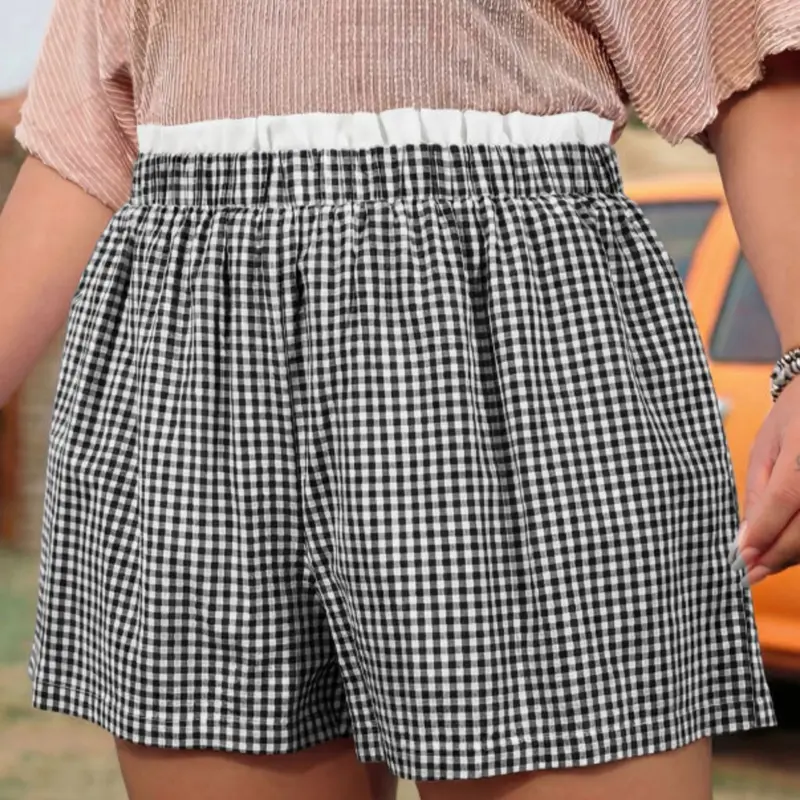 Plus Size Gingham High-Waisted Shorts