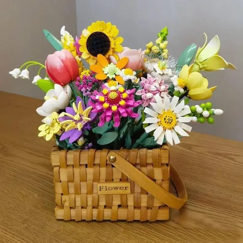 READ SHIPPING POLICY BEFORE ORDER flowers with basket building blocks Enlightenment building blocks EducationalToy,Best Gift Toy, Desktop AssemblyOrnaments for Home & OfficeDecoration children toy