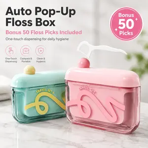 Bonus 50 Floss Picks Included, Auto Pop-Up Dental Floss Box, Portable Refillable Container for Daily & Travel Use